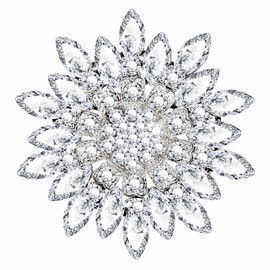 KristLand Crystal Flower Brooch Bridal Brooch Art Deco Retro Silver Tone Wedding Engagement Party Bridesmaid Gift for Women Ladies Girls