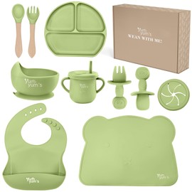 Yum Yum's Baby Weaning Set – Includes Toddler Water Bottle, Suction Cups, Suction Bowl, Spoon, Fork, Baby Plate & More - Ideal Baby Feeding Set & Baby Gifts & Present - 10 Pieces - Mint Green