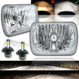Octane Lighting 7X6 Inch LED Crystal Clear Glass Metal Headlight 4000 Lumens H4 Light Bulb Headlamp Pair