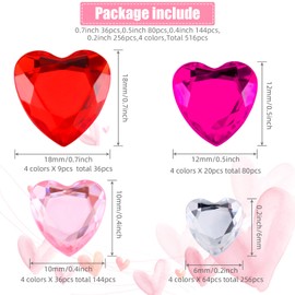 516 piezas de acrílico corazón de diamantes de imitación de corazón con diamantes de imitación de corazón con parte trasera plana, diamantes de imitación de 18 mm, 12 mm, 10 mm, 6 mm, para el día de San Valentín, decoración de boda, manualidades, joyería