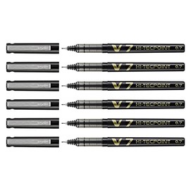 Pilot Set of 6 Hi-Tecpoint V7 Liquid Ink Rollerball Pens Medium Point Blackaa