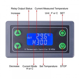K-Type Thermocouple Controller, XY-WT04 DC 6-30V High Temperature Digital Thermostat, K Type Thermocouple High Temperature Controller -99~999°C LCD Display 10A Relay Switch Controller