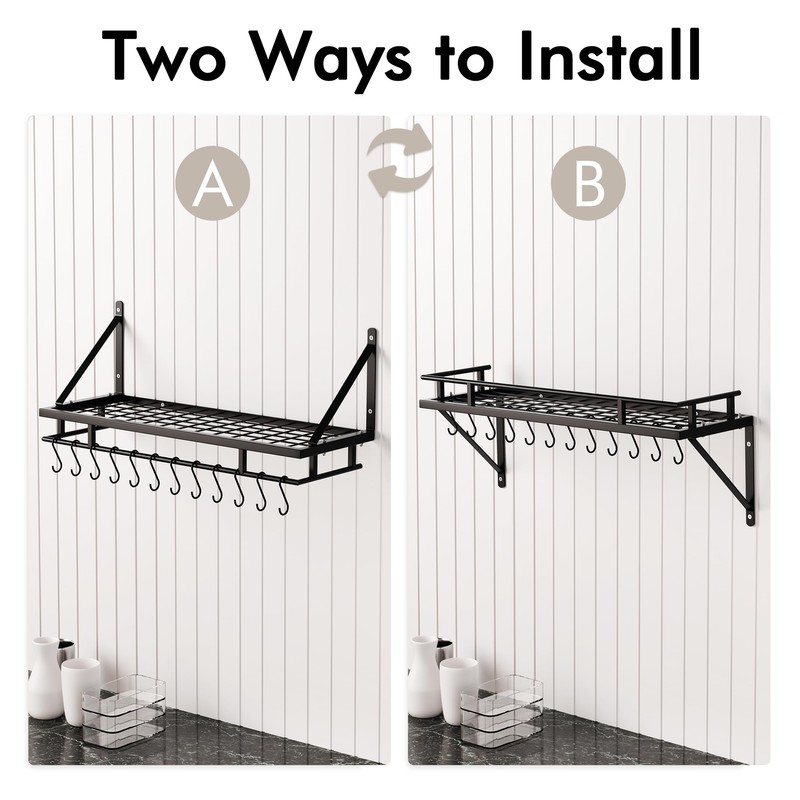 KES 30-Inch Kitchen Pan Pot Rack Wall Mounted Hanging Storage