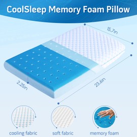 Iwacool Cooling Gel Flat Pillow for Stomach and Back Sleepers,MAX Cool++ for Side Back Stomach Sleepers, Ultra Thin Pillow with Washable Cover 2.75-inches Height