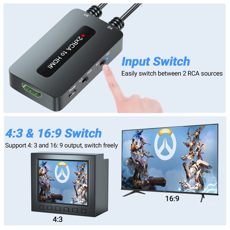 Dual RCA to HDMI Converter Support 4 : 3/16 :