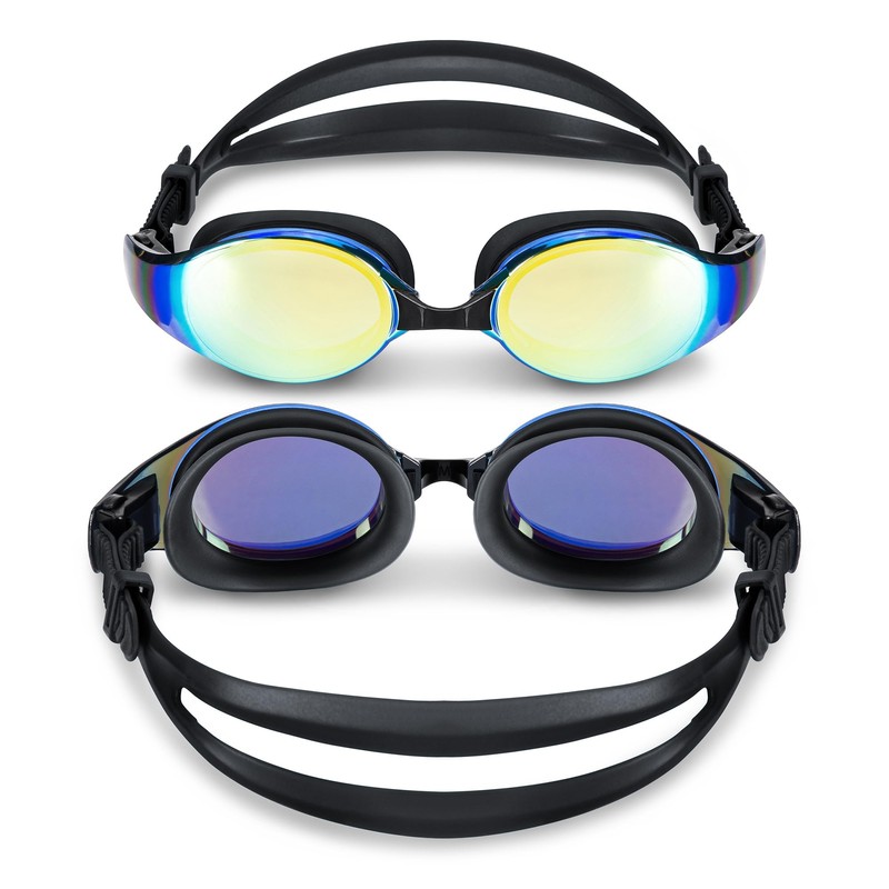 MaiKud Unisex Swimming Goggles with Mirrored Lenses (Black)