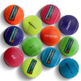 SPORTSPET Tennis Balls for Dogs Made from Natural Rubber - Durable, Non-Abrasive, Pressureless Dog Tennis Balls, Safe for Teeth & Gums - Pack of 12 Multicolor, Medium Size 64mm