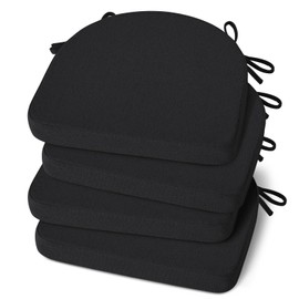 Shinnwa Dining Chair Cushions Set of 4, Non-Slip Kitchen Chair Cushions with Ties and Machine Washable Cover, 4 Pack, 17 x 16.5 x 2in, Black