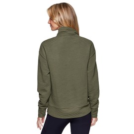 RBX Active Women's Lightweight Everyday Zip Up Jacket for Casual Wear, Workouts, Travel, Long Sleeve Yoga Jacket with Pockets, Relaxed Fit Mock Neck Ottoman Sweater Jacket Thyme Olive Ottoman M