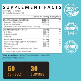 Zeylamum Cpsulas Blandas De Glutatin Liposomal De 2400 Mg, Mxima Absorcin, Forma Activa De L-Glutatin Reducido (Gsh), Con cido Hialurnico,...         