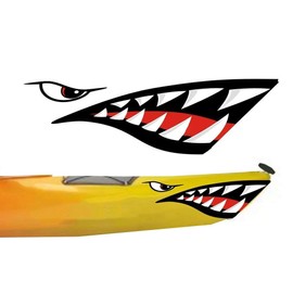 MOOCY 2Pcs Shark Teeth Mouth Kayak Stickers，Kayak Decals Waterproof DIY Funny Graphics Accessories for Kayak Canoe Fishing Boat Car Truck Jet Ski Hobie Dagger Ocean Boat Decoration(Shark-nb)