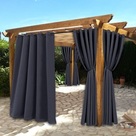 BONZER Waterproof Indoor/Outdoor Curtains for Patio - Thermal Insulated, Sun Blocking Grommet Blackout Curtains for Bedroom, Porch, Living Room, Pergola, Cabana, 2 Panels, 70 x 84 inch, Dark Grey
