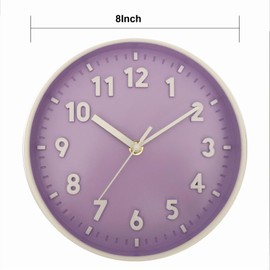 ANDSTAR 8 Inch Round Wall Clock with 3D Arabic Numerals Eco-Friendly Silent Non Ticking Easy to Read Wall Clock for Office Kitchen Bedroom Classrooms Living Room(Purple)