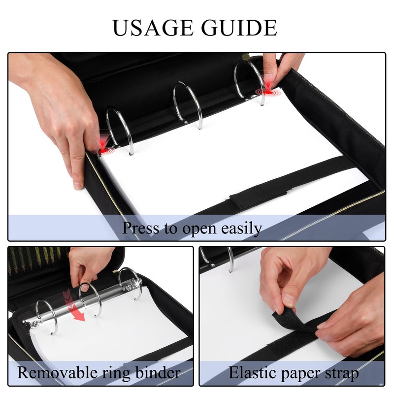 Quoyiyo Zipper Binder | 3 Inch O-Ring, 600 Sheet Capacity