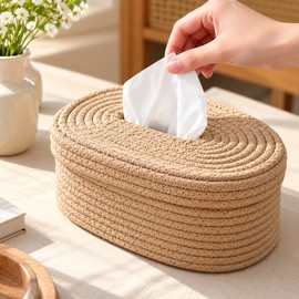 Woven Tissue Box Cover for Home Decor – Oval Textured Tissue Holder with Easy-Access Opening for Bathroom, Bedroom & Living Room