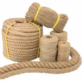 Natural Jute Rope ，Hemp Rope for Crafts,Decorating,Gardening, Bundling,Camping,Cat Scratching Post,Thick Hemp Rope 1/7 inch 1/4 inch 1/2 inch 5/8 inch 3/4 inch 1 inch 1-1/4 inch (1/4INx164FT)
