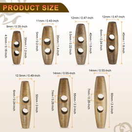 HARFINGTON 20pcs Wooden Toggle Buttons 35mm / 1.4" Wood Olive Sewing Buttons 2-Hole Wood Horn Oval Buttons Sewing Accessories for Coat Sweaters Clothing DIY Craft, Light Brown