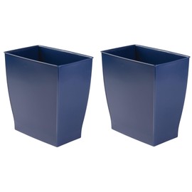iDesign Small Rectangular Bathroom Trash Set of 2-Navy Blue Waste Can