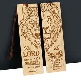 2 Pcs Bible Bookmark Bamboo Bookmarks for Men, Inspirational Christian Religious Gifts for Men Book Marks for Reading Men (Wolf and Lion)