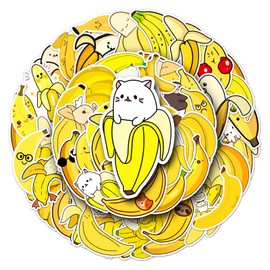 Banana Stickers for Laptop(50 Pcs),Gift for Kids Teens Adults Girl,Yellow Banana Waterproof Stickers for Water Bottle,Vinyl Stickers for Scrapbook,Journal,Dairy,Skateboard