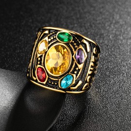 Valily Gold Thanos Rings for Men Gold Plated Stainless Steel Infinite Power Ring Gauntlet Crystal Ring Infinity War Men Keyring Size 6