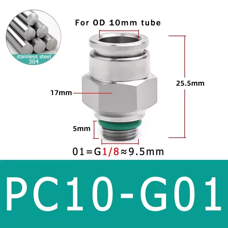 10-Pack PC4-M5 304 Stainless Steel Pneumatic Quick Connect Fittings