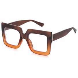 Kursan Oversized Square Black Glasses for Women Men Big Frame Blue Light Blocking Glasses Fashion Eyeglasses (Brown/Orange)