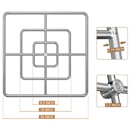 onlyfire 30 Inch Square Fire Pit Burner Ring for Natural Gas & Propane Fire Pit and Fireplace, 304 Stainless Steel DIY Firepit Burner for Both Indoor and Outdoor, BTU 435,000 Max