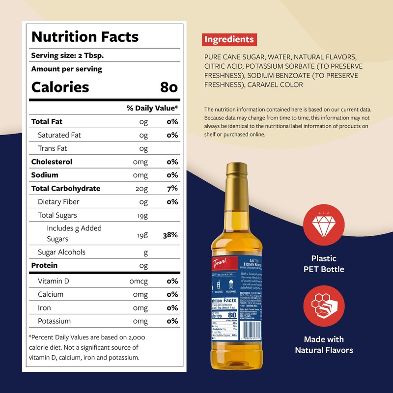 Torani Coffee Syrup, Salted Honey Butter Syrup, Flavoring for Drinks