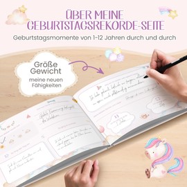 Birthday Book Memory Album with Stickers | My Children's Birthdays from 1 to 12 Photo Book Album | Memory Book to Fill in for Girls | Gift for Girls, Rainbow