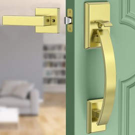 Floresita Front Door Handle Gold Front Door Handle Adjustable Heavy Duty, 12.7in Entry Door Handle Reversible Exterior Door Handle