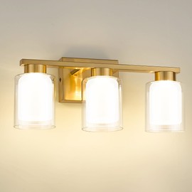 kudos Modern Brushed Gold Vanity Light, 3-Light LED Bathroom Light Fixtures, Vanity Lights for Bathroom with Clear Glass and Frosted Glass, 3000K/4000K/5000K Adjustable, KDVL04-GD-3