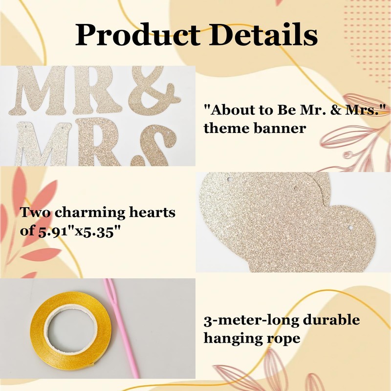 Daxilonyz Gold Glitter “Soon to Be Mr & Mrs” Banner,
