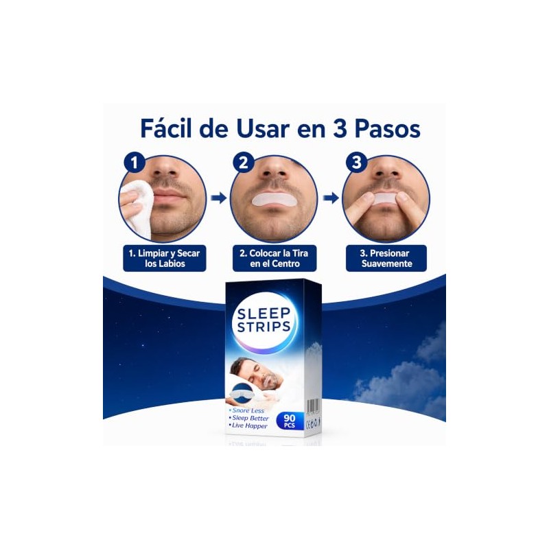 Tiras Antirronquidos para Dormir Cinta para Boca, 90 Unidades