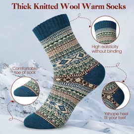 5 Pairs Wool Socks for Men Women,Ladies Thermal Socks Winter Socks,Thick Knitting Warm & comfy Wool Crew Cotton Vintage Knit Thermal Gifts