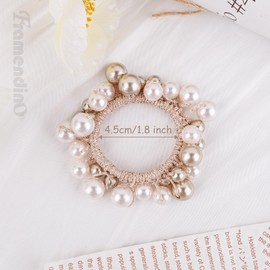 Framendino, 3 Pack Pearl Hair Scrunchies Beads Ties Elastic Ponytail Holders for Female Ladies