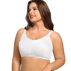 POKARLA Bras for Women Seamless Wireless Full-Coverage Adjustable Straps Stretchy Underarm Smoothing Lightly Lined Bra,White,Small