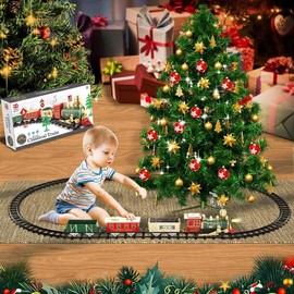 Train Set-Electric Train Sets for Boys Kids Classical Train Toys,Battery-Powered Locomotive Engine with Sound and Lights, 3 Cars &10 Tracks, Christmas Toy Train for Age 3 4 5 6 Years Old Kids