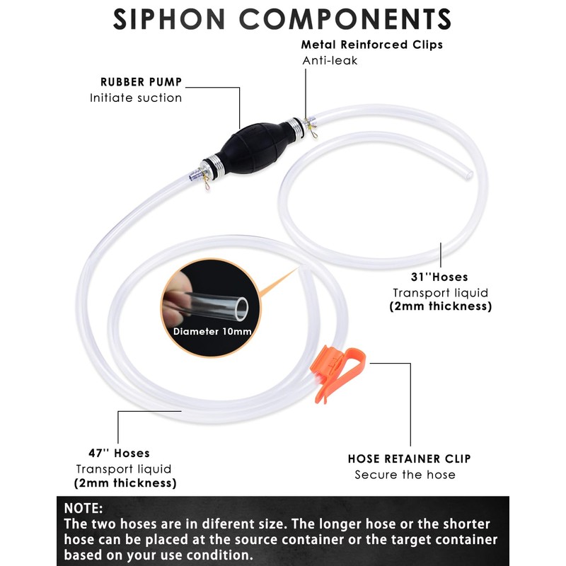 KATUMO Gasoline Siphon Hose, Gas Oil Water Fuel Transfer Siphon