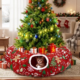 Cat Tunnel Christmas Tree Skirt Cat Donut Tunnel Bed,Gingerbread Man