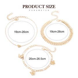 Handcess Boho Butterfly Anklets Gold Layered Heart Ankle Bracelets Beach Fishbone Foot Chains for Women and Girls