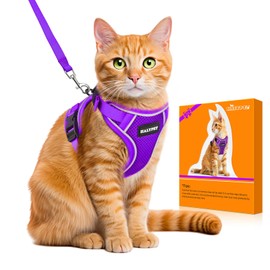 Halypet Cat Harness and Leash Set [H600 Pro] Escape Proof Cat Harness for Walking, Adjustable Breathable Comfortable Travel Cat Leash, Reflective Strips Kitten Harness S Purple