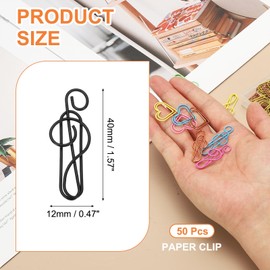 PATIKIL 50pcs Paper Clip, Musical Style Paper Clip Small Cute Rust-Proof Metal Strong Durable Bulk for Office Home, 40mm, Black