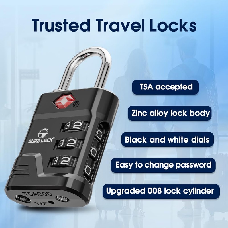 SURE LOCK TSA Locks for Luggage, TSA Approved Luggage Locks