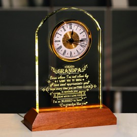 Ornalrist Gifts for Grandpa on Birthday, Father's Day - Glass Grandpa Clock from Grandkids, Grandson & Granddaughter with Wooden Warm Light Base