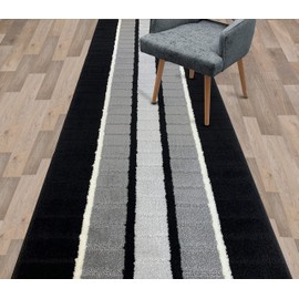 Custom Size Modern Runner Rug Carpet for Hallway Entryway Foyer Kitchen, Slip Resistant Latex Rubber Backed, 31 inch Wide X Customized Length, Squares Black, 31 inch X 7 feet