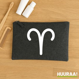 Huuraa Kulturbeutel Widder Sternzeichen Zeichen Geschenk 1 Liter Charcoal Filz Widder Geschenkidee