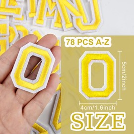 Morcheiong 78 Pcs Iron on Letters A-Z Iron on Patches 2 Inch Embroidered Alphabet Patches for Clothes Pants Hat Bags Yellow