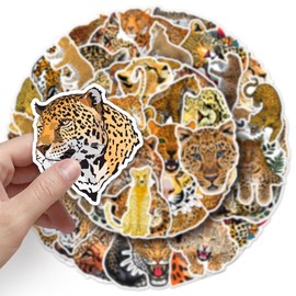 50 Pcs Cheetah Stickers for Helmet,Water Bottle,Computer,Car,Laptop,Skateboard,Luggage, Scrapbook,Waterproof Vinyl Animal Sticker,Children Boys Adults Gift,Cute Cartoon Leopard Graffiti Decals