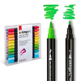KINGART Acrylic Paint Markers, 24 Quick-Dry Dual-Tip Pens for Rock, Fabric, Wood, Glass & Crafts. Ideal for Halloween pumpkins, Christmas gifts, drawing, painting, and art supplies